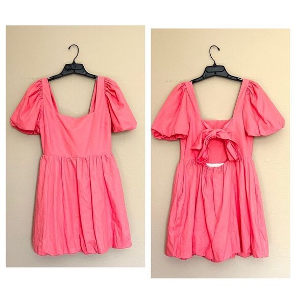 NEW Zara Linen Blend Puff Sleeve Mini Dress - Picture 1 of 11